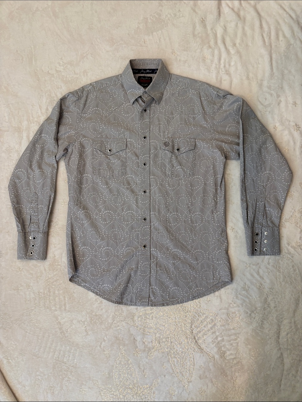 Wrangler George Strait Troubadour Western Pearl Snap Shirt Mens L Gray Swirl